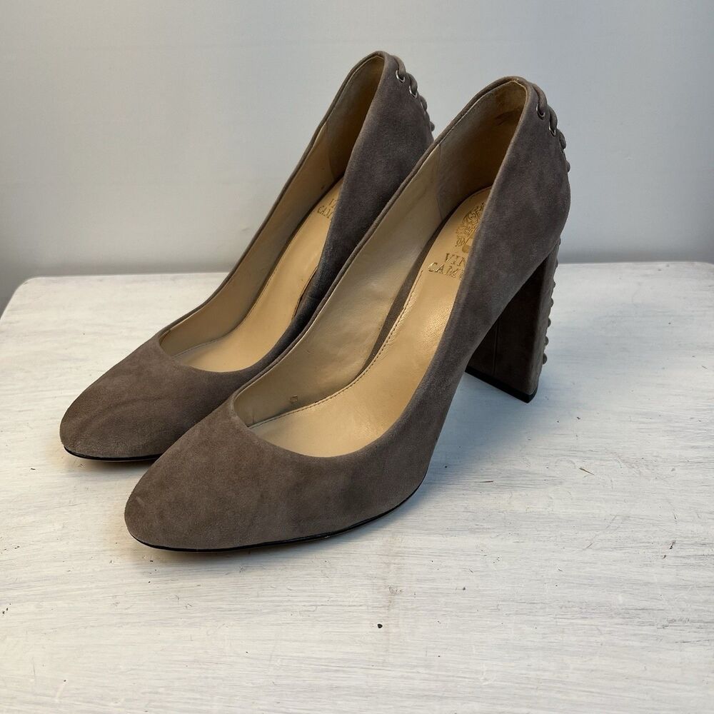 Vince Camuto Gray Suede Block Heel Pumps Women’s Size 7.5M